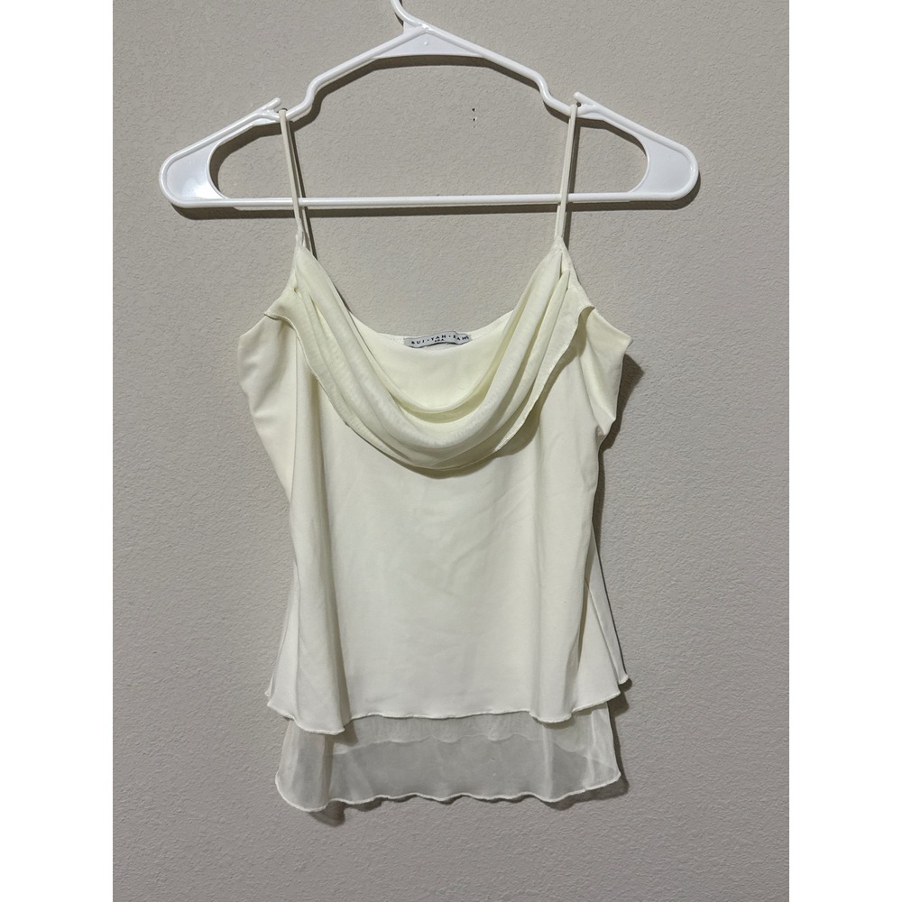Vintage Y2K Bui Yah Kah Cream Sheer Drape Cami Large Whimsigoth Layered